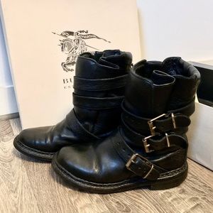 Authentic Burberry biker boots black leather